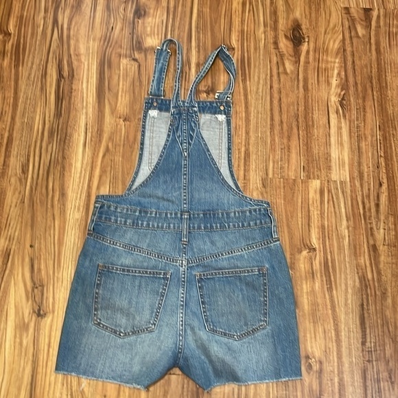 Madewell women’s XS 0 2 overalls jumper blue denim jean shorts cutoff raw hems - Picture 5 of 9